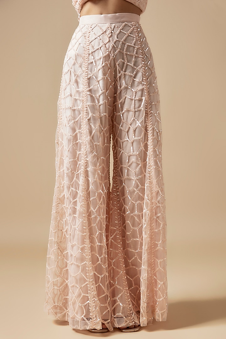 Peach Net Cutdana Hand Embellished Bridal Sharara Set by Kashmiraa at Pernia's Pop Up Shop