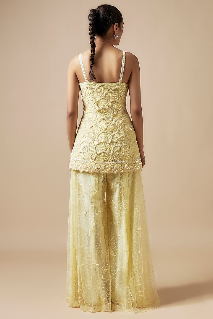 Yellow Net Cutdana Hand Embellished Bridal Sharara Set by Kashmiraa at Pernia's Pop Up Shop