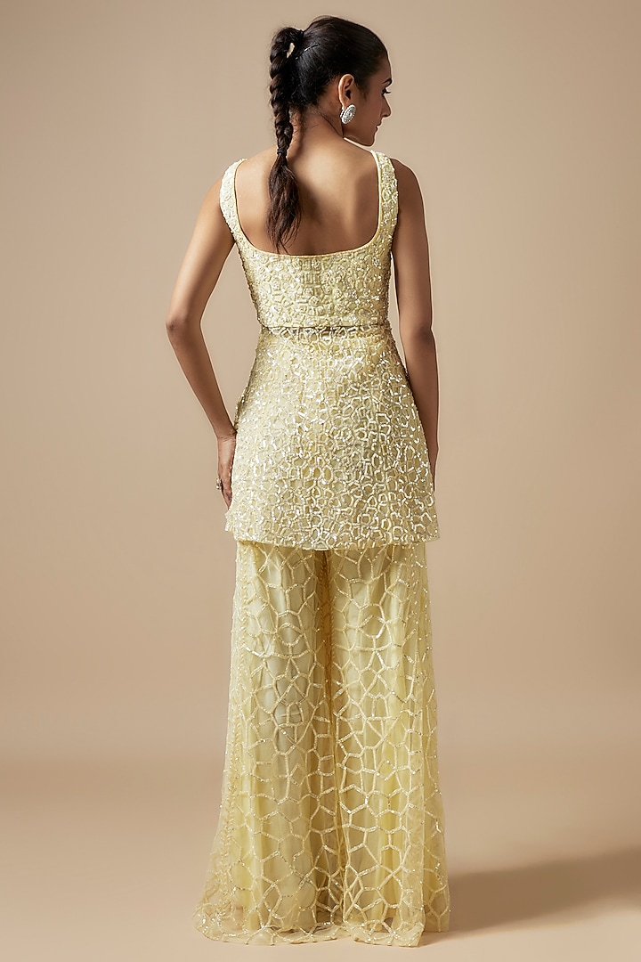 Yellow Net Cutdana Hand Embellished Bridal Sharara Set by Kashmiraa at Pernia's Pop Up Shop
