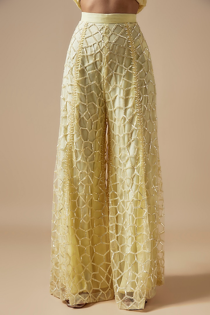Yellow Net Cutdana Hand Embellished Bridal Sharara Set by Kashmiraa at Pernia's Pop Up Shop