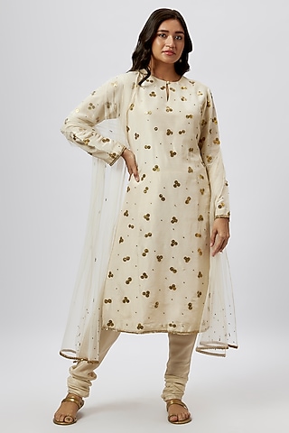 Gold Tissue Coin Embroidered Kurta Set by Kashmiraa