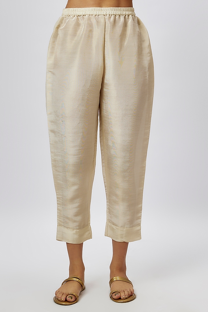 Beige Tissue Coin Embroidered Short Kurta Set by Kashmiraa at Pernia's Pop Up Shop