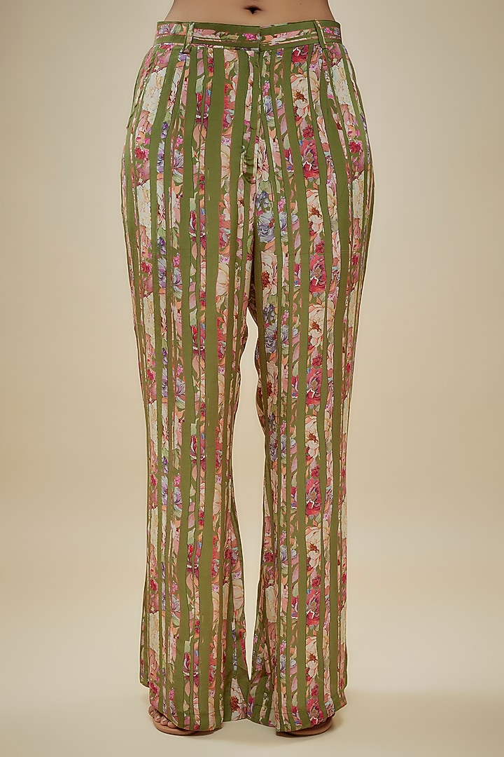 Green Crepe Silk Floral Printed Pant Set by Kashmiraa at Pernia's Pop Up Shop