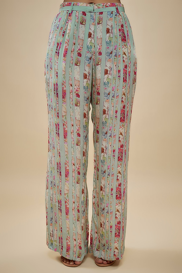 Blue Crepe Silk Floral Printed Pant Set by Kashmiraa at Pernia's Pop Up Shop