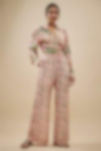Pink Crepe Silk Floral Printed Pant Set by Kashmiraa at Pernia's Pop Up Shop