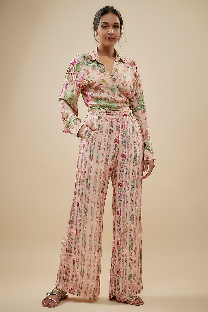 Pink Crepe Silk Floral Printed Pant Set by Kashmiraa at Pernia's Pop Up Shop