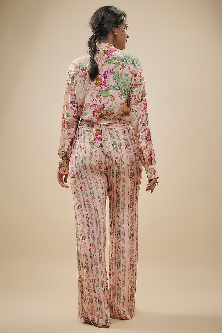 Pink Crepe Silk Floral Printed Pant Set by Kashmiraa at Pernia's Pop Up Shop
