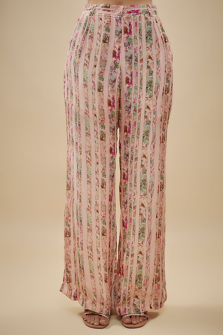 Pink Crepe Silk Floral Printed Pant Set by Kashmiraa at Pernia's Pop Up Shop