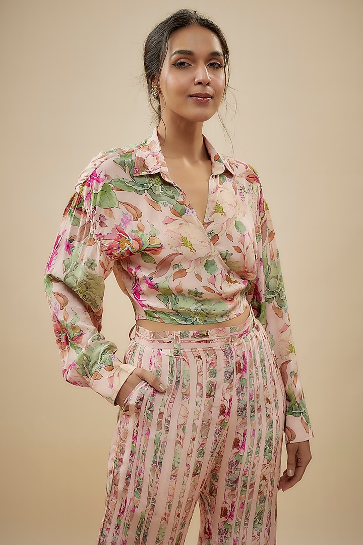Pink Crepe Silk Floral Printed Pant Set by Kashmiraa at Pernia's Pop Up Shop