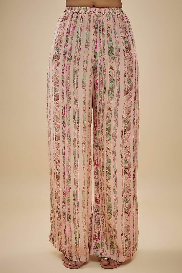 Pink Crepe Silk Floral Printed & Embellished Kurta Set by Kashmiraa at Pernia's Pop Up Shop