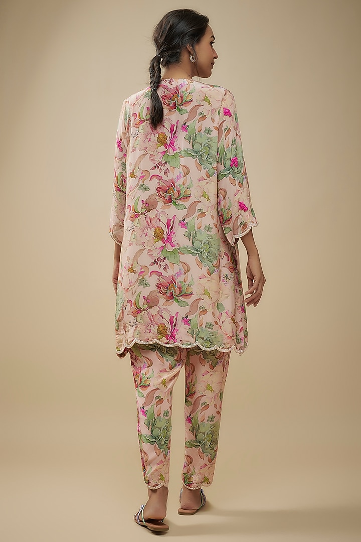Ivory Crepe Silk Floral Printed & Cutdana Work Kurta Set by Kashmiraa at Pernia's Pop Up Shop