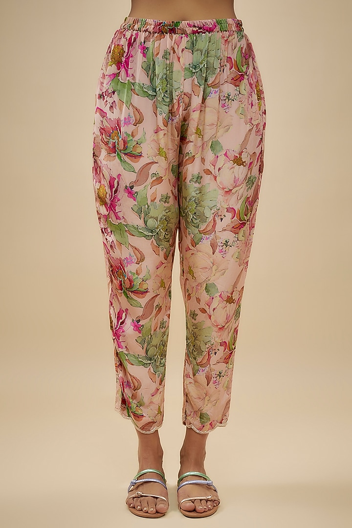 Ivory Crepe Silk Floral Printed & Cutdana Work Kurta Set by Kashmiraa at Pernia's Pop Up Shop