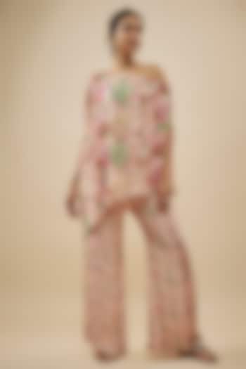 Pink Crepe Silk Floral Printed Pant Set by Kashmiraa at Pernia's Pop Up Shop