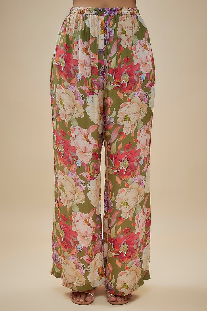 Green Chinon Floral Printed Kurta Set by Kashmiraa at Pernia's Pop Up Shop