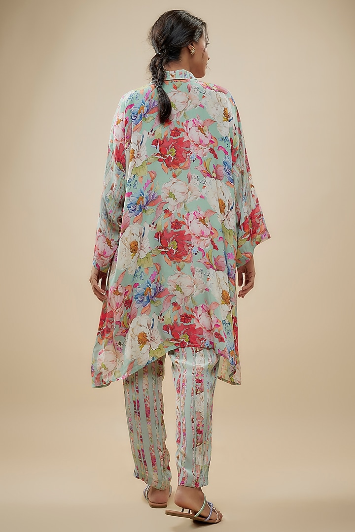 Blue Crepe Silk Floral Printed Pant Set by Kashmiraa at Pernia's Pop Up Shop