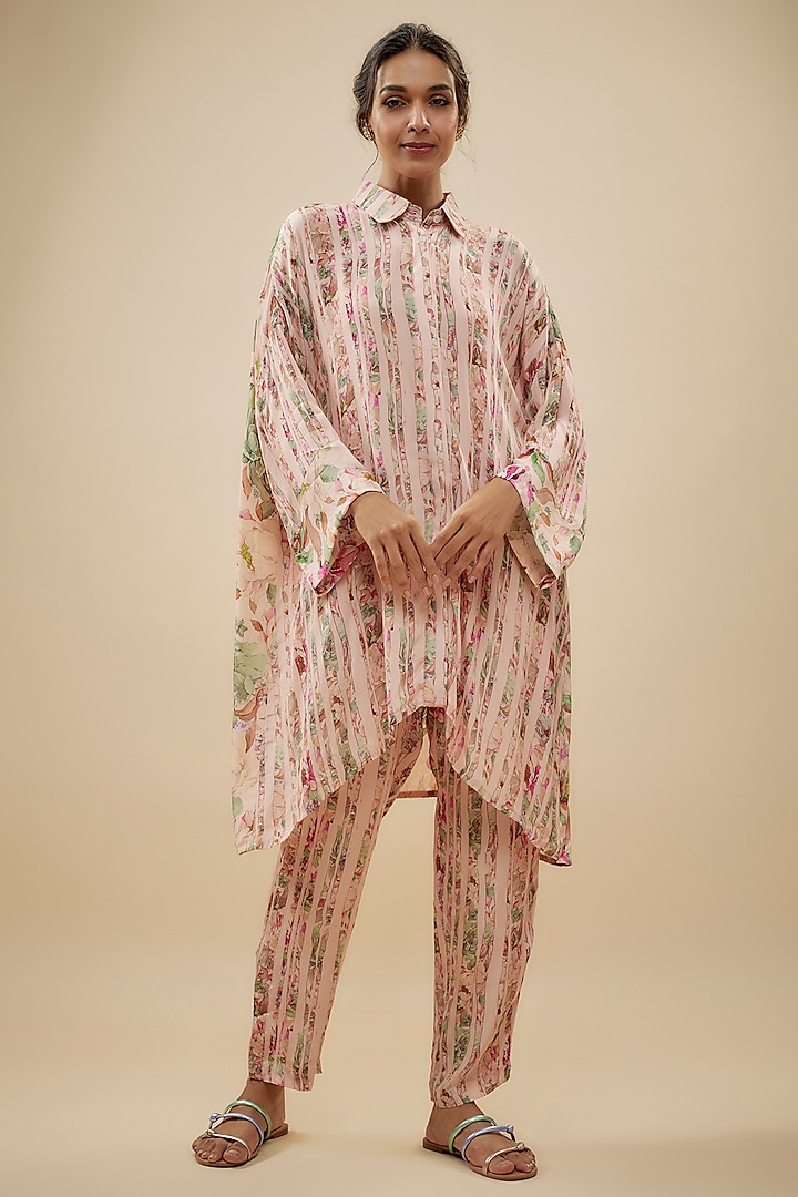 Ivory Crepe Silk Floral Printed Pant Set by Kashmiraa at Pernia's Pop Up Shop