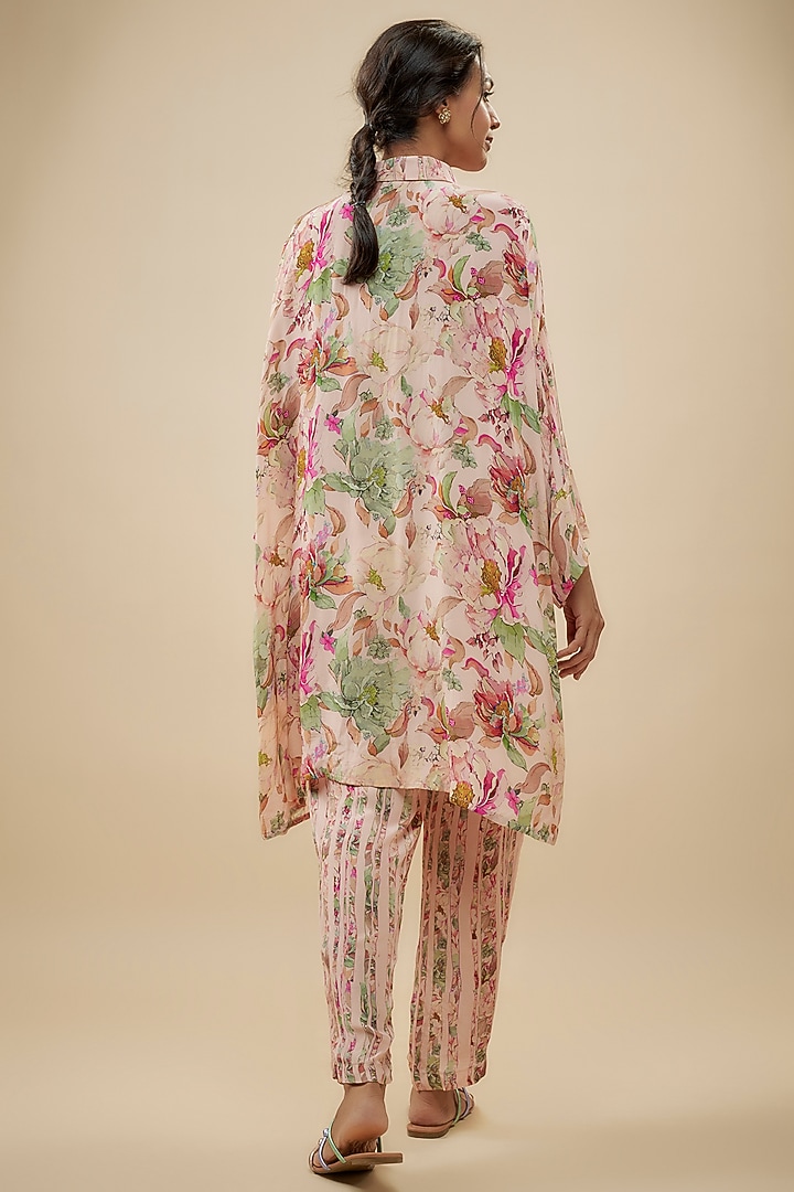 Ivory Crepe Silk Floral Printed Pant Set by Kashmiraa at Pernia's Pop Up Shop