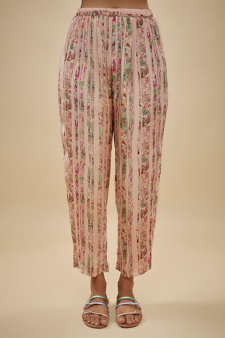 Ivory Crepe Silk Floral Printed Pant Set by Kashmiraa at Pernia's Pop Up Shop