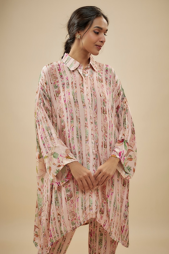 Ivory Crepe Silk Floral Printed Pant Set by Kashmiraa at Pernia's Pop Up Shop