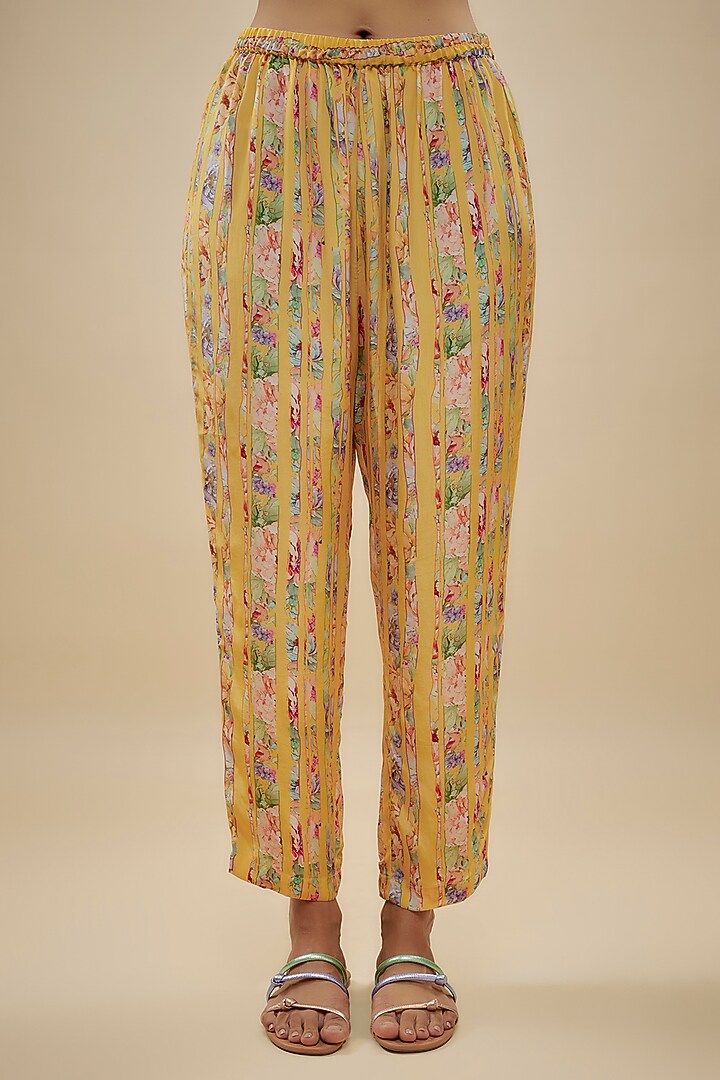Yellow Crepe Silk Floral Printed Co-Ord Set by Kashmiraa at Pernia's Pop Up Shop