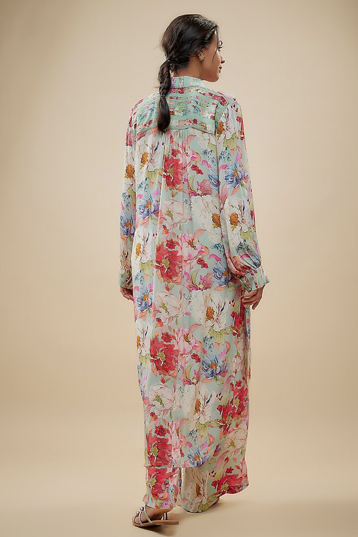 Blue Crepe Silk Floral Printed Suit Set by Kashmiraa at Pernia's Pop Up Shop