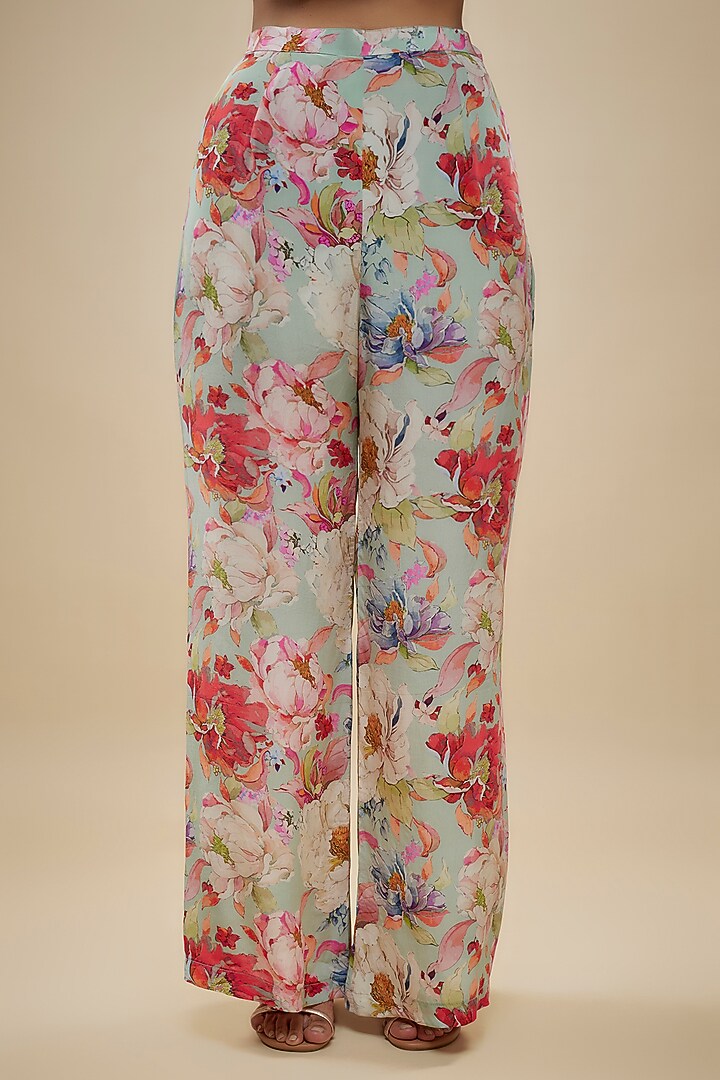 Blue Crepe Silk Floral Printed Suit Set by Kashmiraa at Pernia's Pop Up Shop