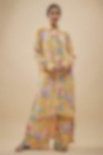 Yellow Crepe Silk Floral Printed Suit Set by Kashmiraa at Pernia's Pop Up Shop