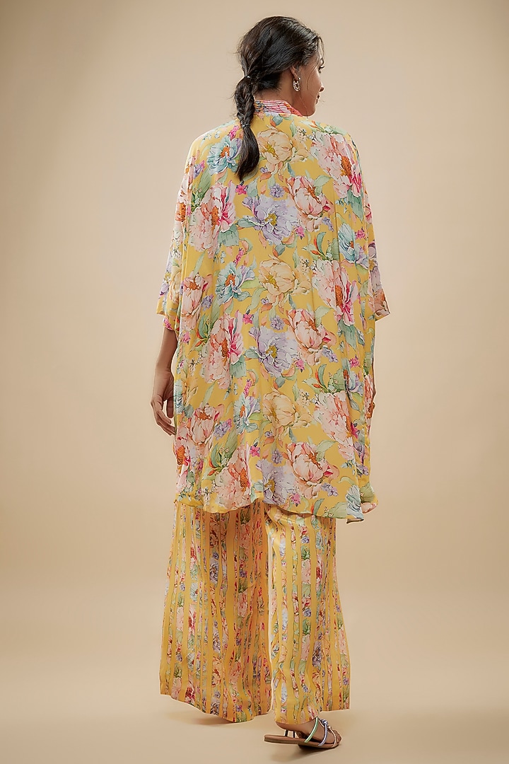 Yellow Crepe Silk Floral Printed & Cutdana Embellished Suit Set by Kashmiraa at Pernia's Pop Up Shop