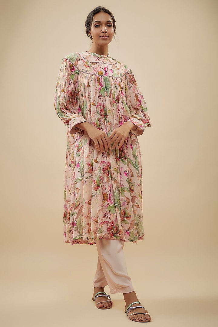 Ivory Crepe Silk Floral Printed Suit Set by Kashmiraa at Pernia's Pop Up Shop