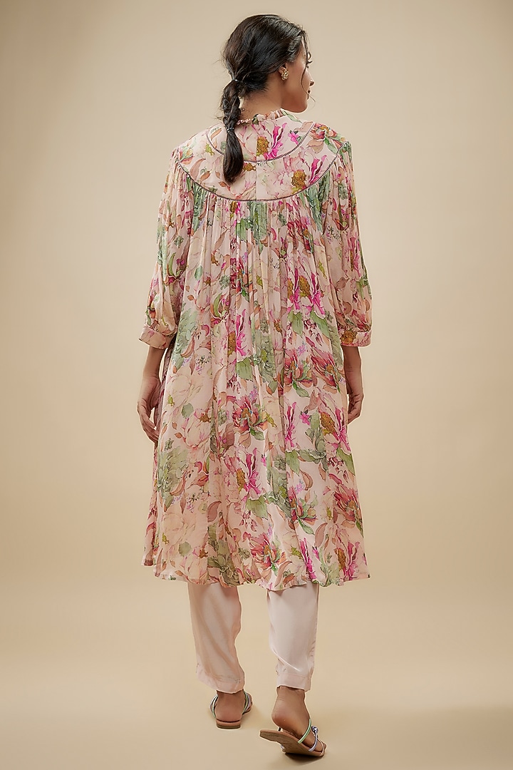 Ivory Crepe Silk Floral Printed Suit Set by Kashmiraa at Pernia's Pop Up Shop