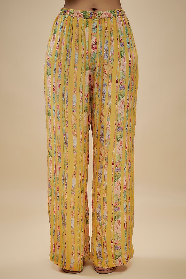 Yellow Crepe Silk Floral Printed & Cutdana Embellished Suit Set by Kashmiraa at Pernia's Pop Up Shop