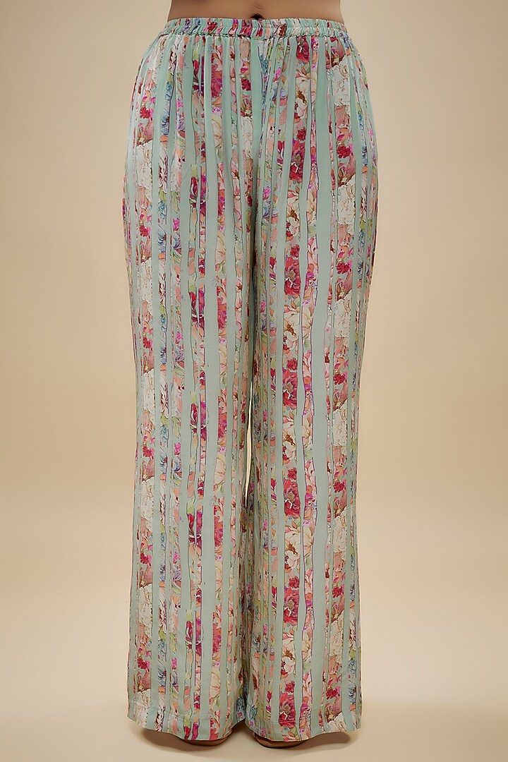 Blue Crepe Silk Floral Printed & Cutdana Embellished Kurta Set by Kashmiraa at Pernia's Pop Up Shop