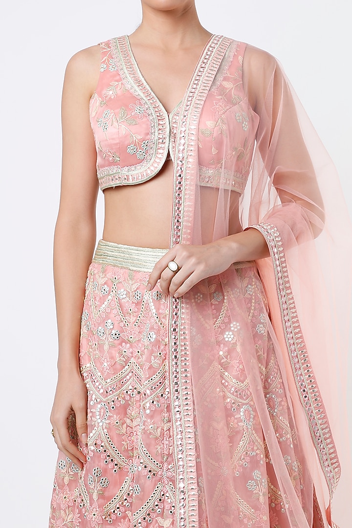 Blush Pink Wedding Lehenga Set With Thread Work by Kashmiraa at Pernia's Pop Up Shop