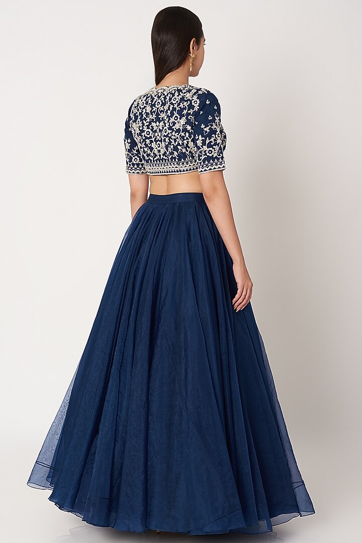 Cobalt Blue Embroidered Wedding Lehenga Set by Kashmiraa at Pernia's Pop Up Shop