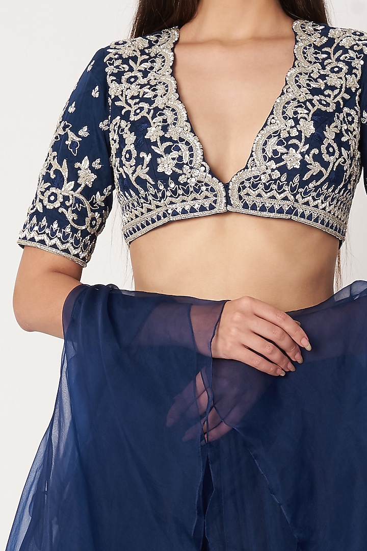 Cobalt Blue Embroidered Wedding Lehenga Set by Kashmiraa at Pernia's Pop Up Shop
