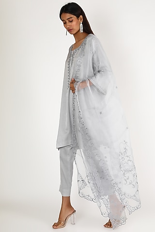 Grey Embroidered Kurta Set by Kashmiraa