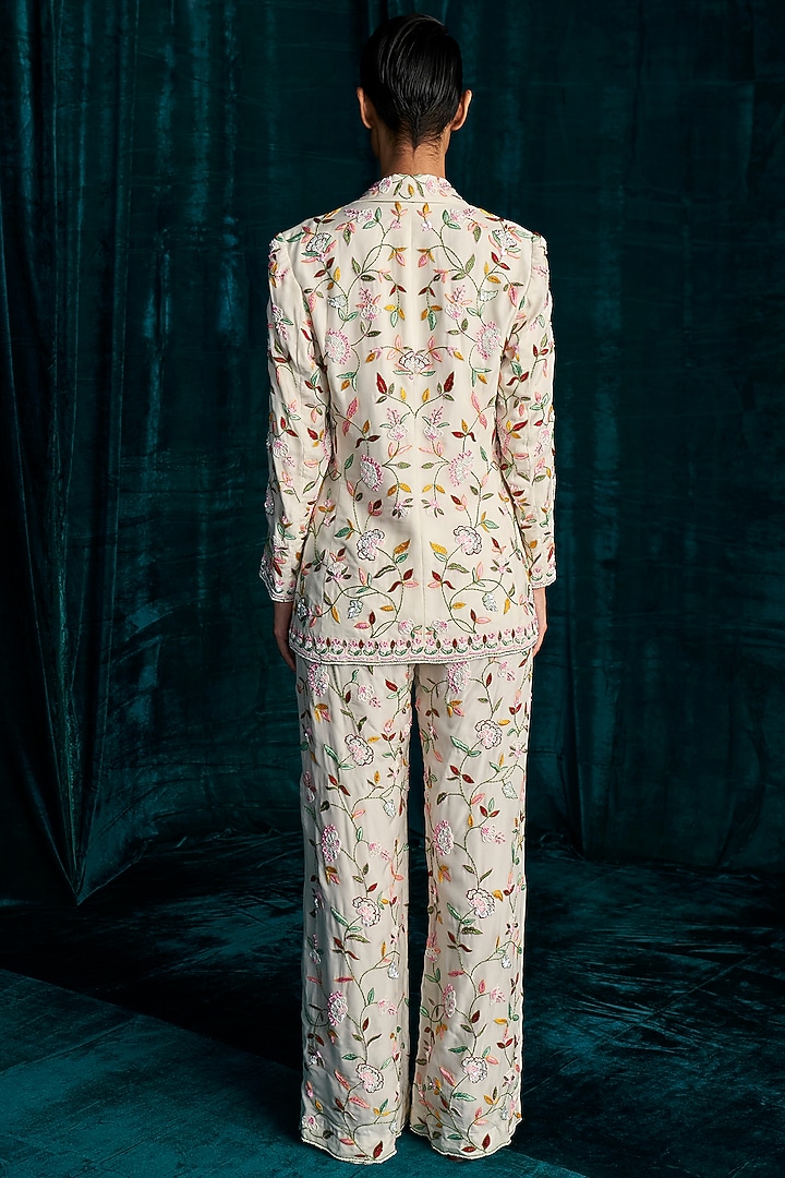 Ivory Organza Resham Embroidered Jacket Set by Kashmiraa at Pernia's Pop Up Shop