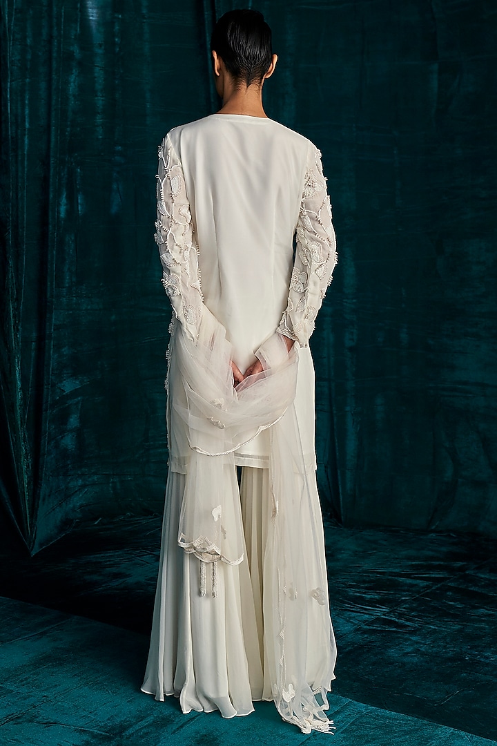 Ivory Organza Pearl Embroidered Kurta Set by Kashmiraa at Pernia's Pop Up Shop