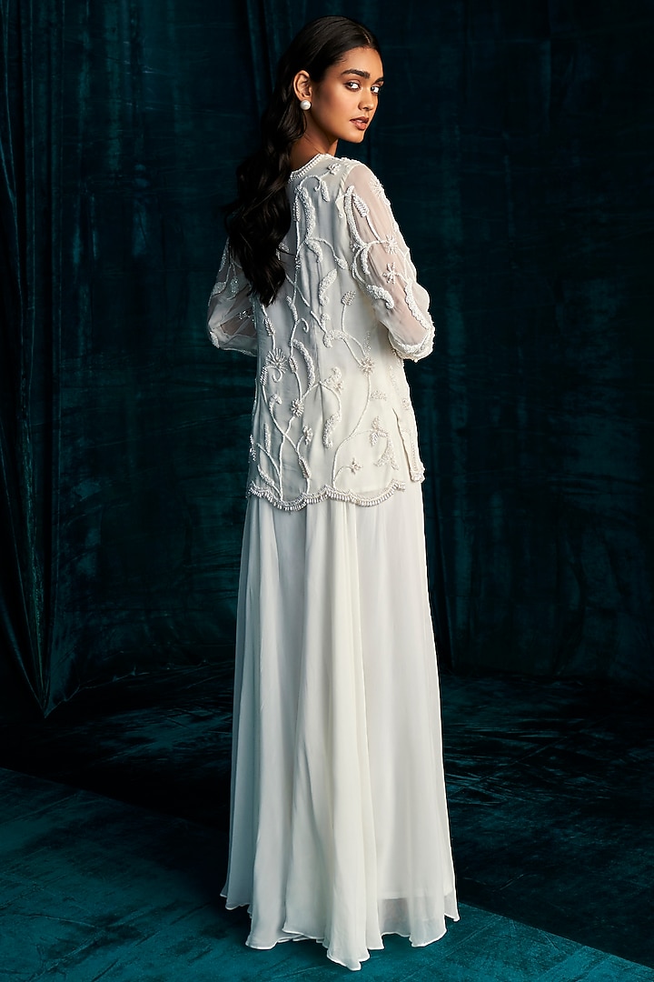 Ivory Georgette Wedding Sharara Set by Kashmiraa at Pernia's Pop Up Shop