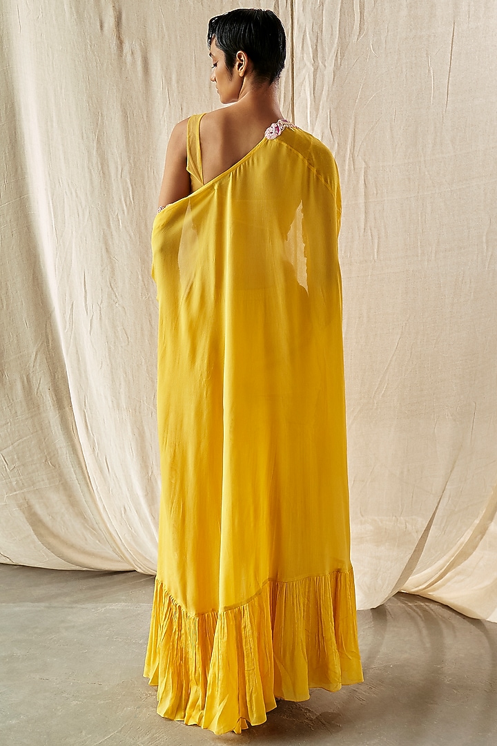 Yellow Chinon Chiffon Cape Set by Kashmiraa at Pernia's Pop Up Shop