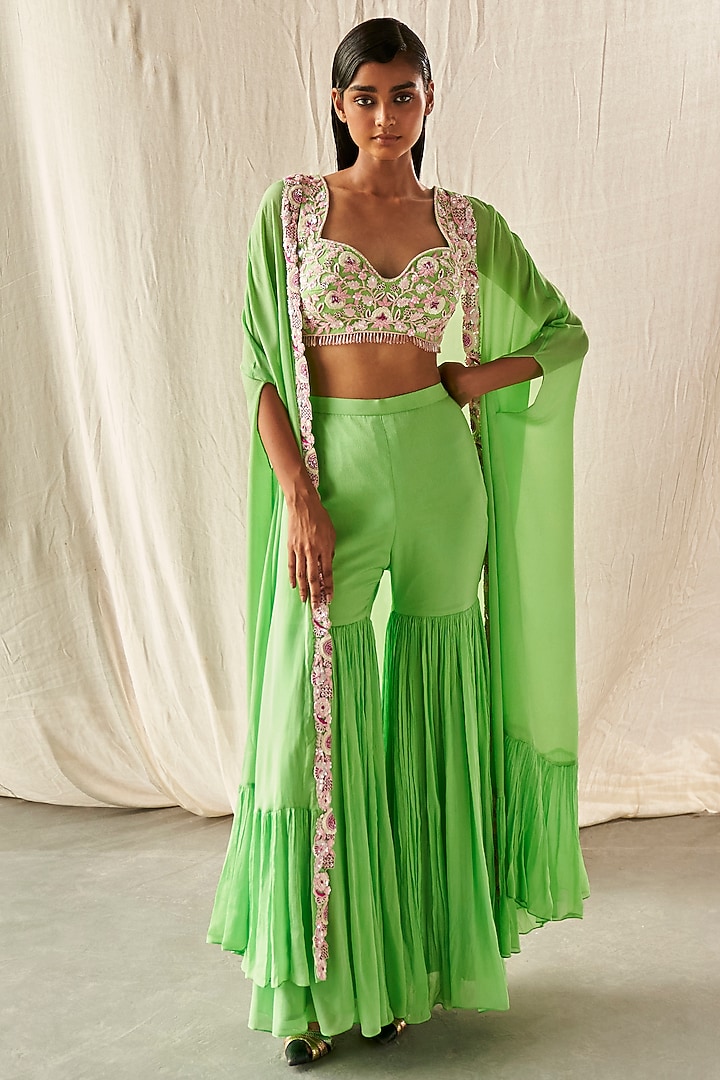 Mint Chinon Chiffon Cape Set by Kashmiraa at Pernia's Pop Up Shop