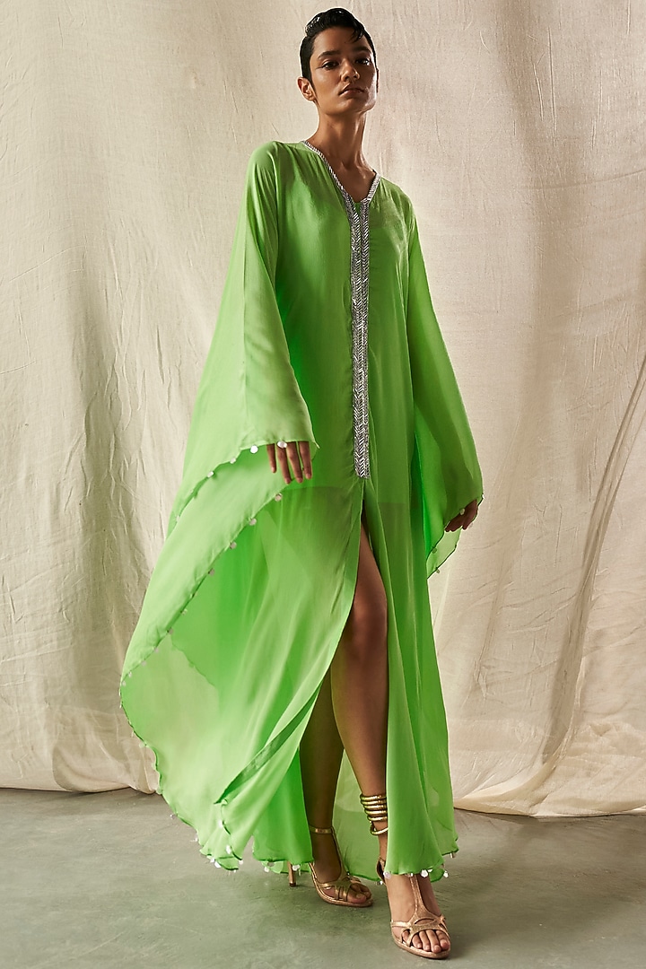 Mint Chinon Chiffon Long Cape by Kashmiraa at Pernia's Pop Up Shop