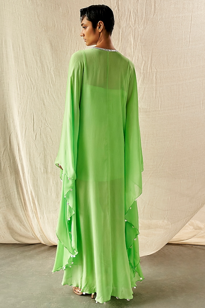 Mint Chinon Chiffon Long Cape by Kashmiraa at Pernia's Pop Up Shop