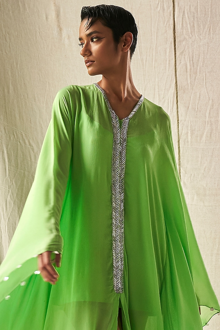 Mint Chinon Chiffon Long Cape by Kashmiraa at Pernia's Pop Up Shop