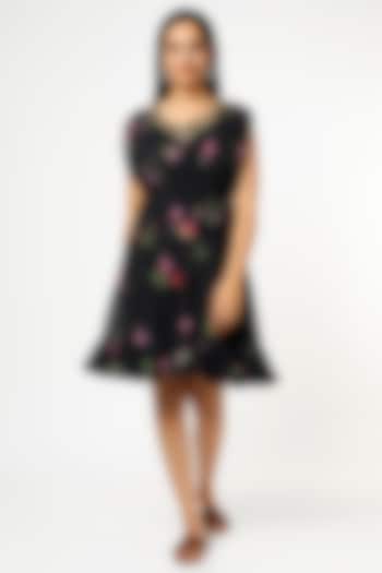 Black Georgette Mini Kaftan by Keerthi Kadire at Pernia's Pop Up Shop