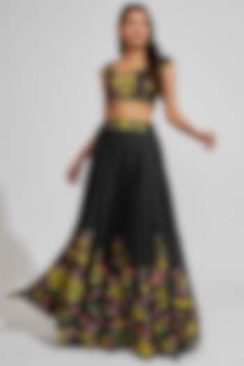 Black Georgette Printed & Embroidered Lehenga Set by Keerthi Kadire at Pernia's Pop Up Shop