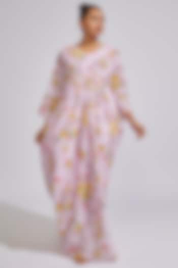 Blush Pink Georgette Printed & Embroidered Kaftan by Keerthi Kadire at Pernia's Pop Up Shop