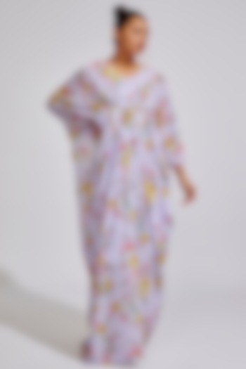 Lavender Georgette Printed & Embroidered Kaftan by Keerthi Kadire at Pernia's Pop Up Shop