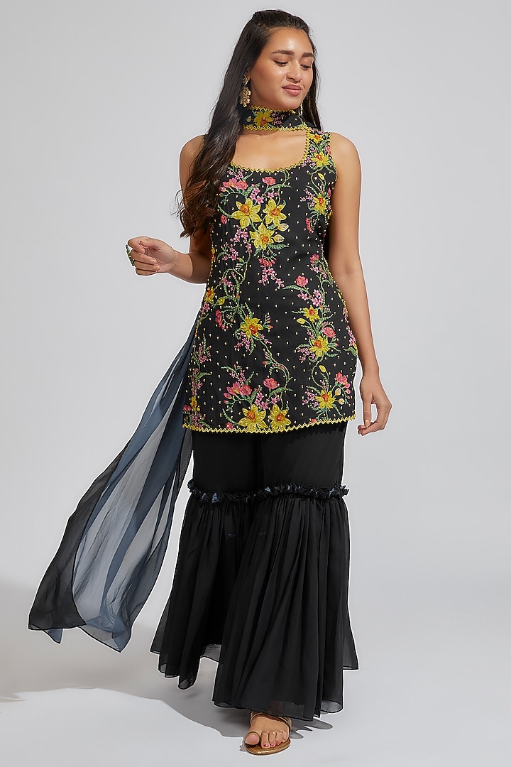 Black Georgette Party Wear Sharara Set by Keerthi Kadire at Pernia's Pop Up Shop