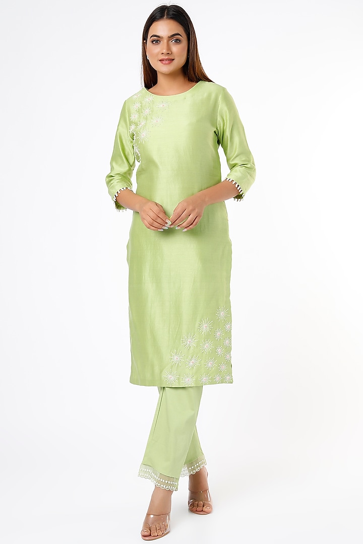 Pista Green Embroidered Pants by Keerthi Kadire